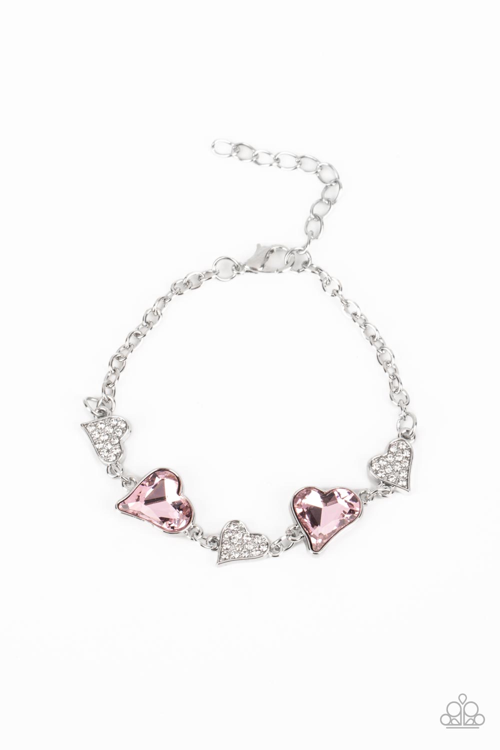 Cluelessly Crushing - Pink Gem & Silver Heart Bracelet Paparazzi B0914