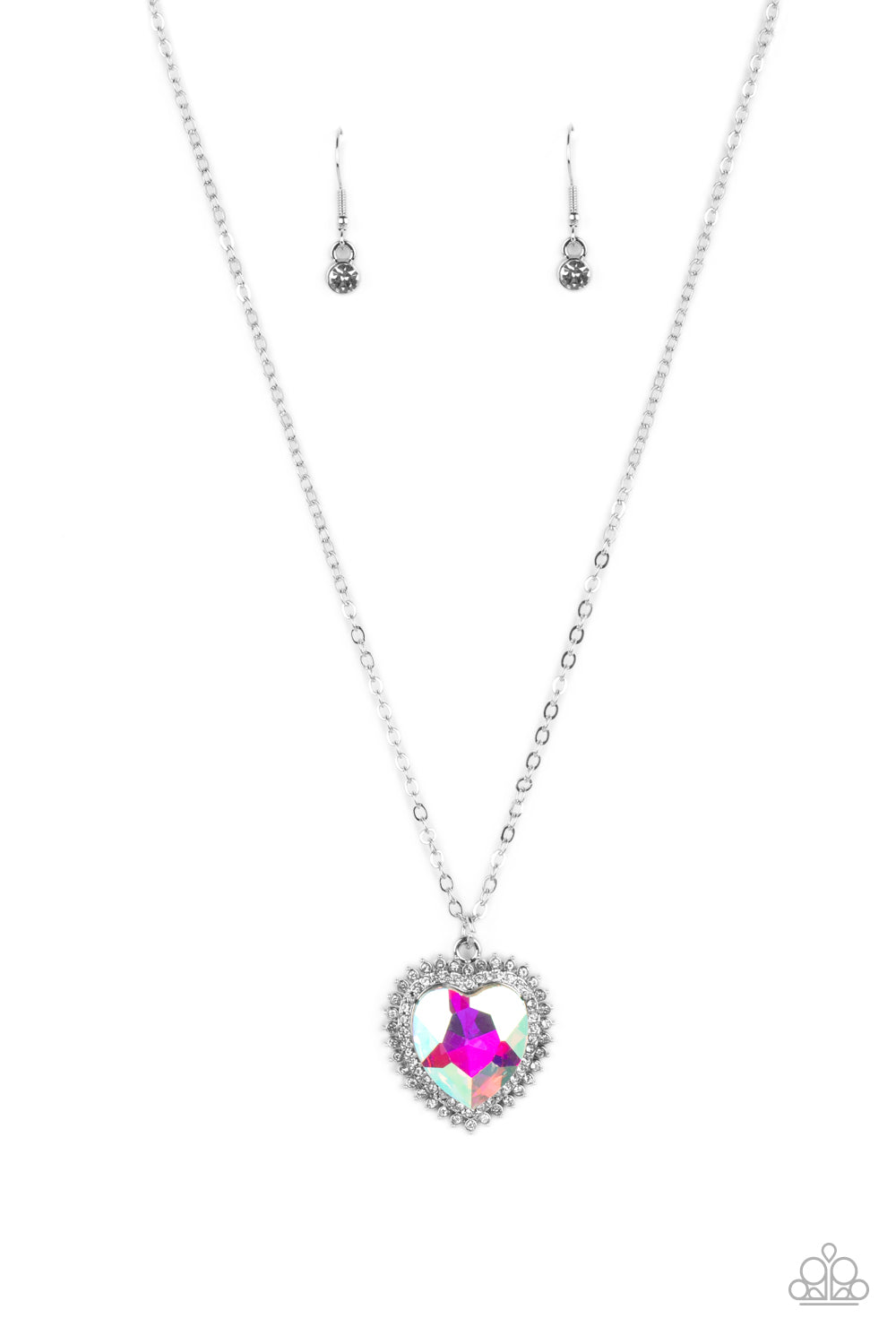 Sweethearts Stroll - Multi Iridescent Heart Necklace Paparazzi N1354