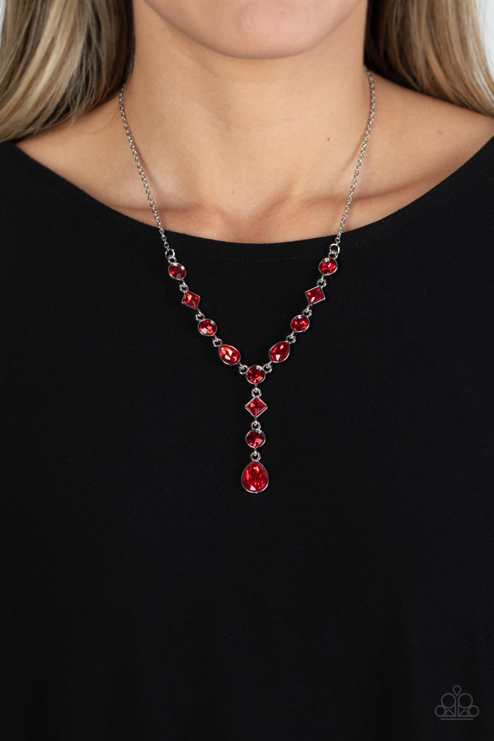 Forget the Crown - Red Rich Finish Rhinestone Necklace Paparazzi N1286