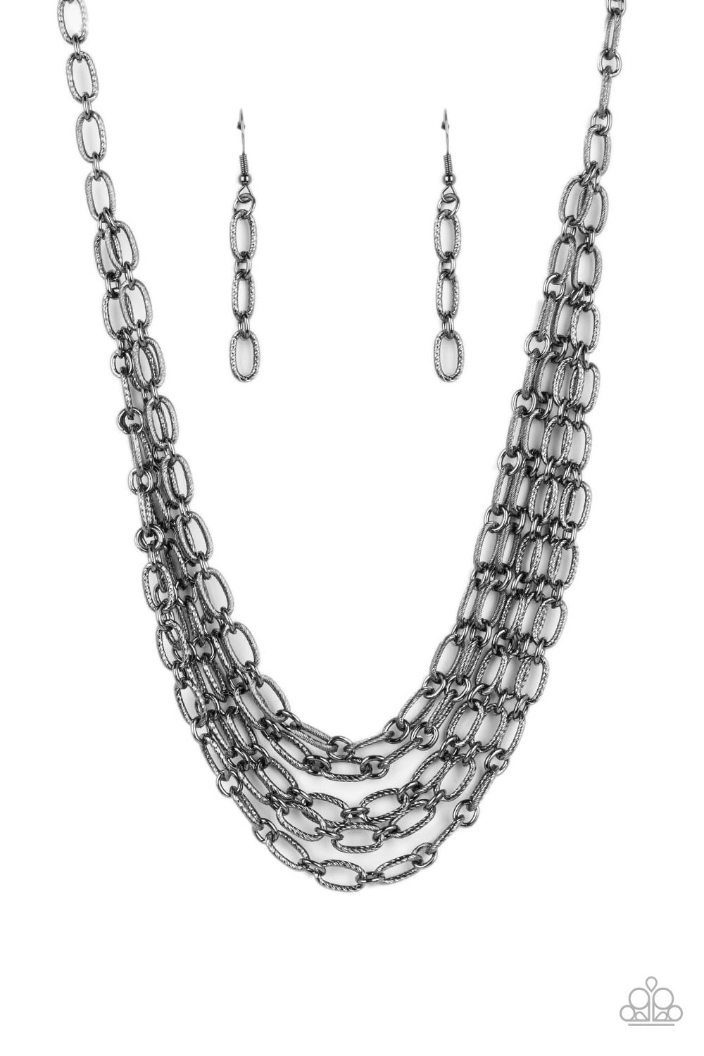 House of CHAIN - Black Gunmetal Multilayer Chain Necklace Paparazzi N1844