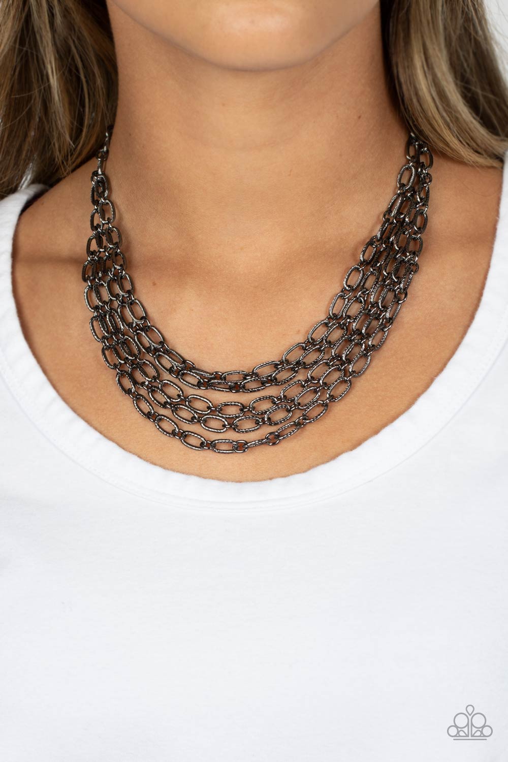 House of CHAIN - Black Gunmetal Multilayer Chain Necklace Paparazzi N1844