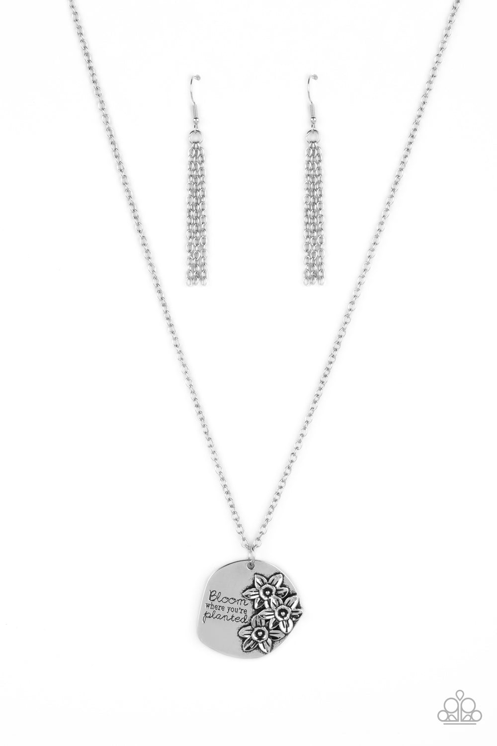 Planted Possibilities - Silver Flowers Inspirational Necklace "Bloom where You're Planted" Paparazzi N1238