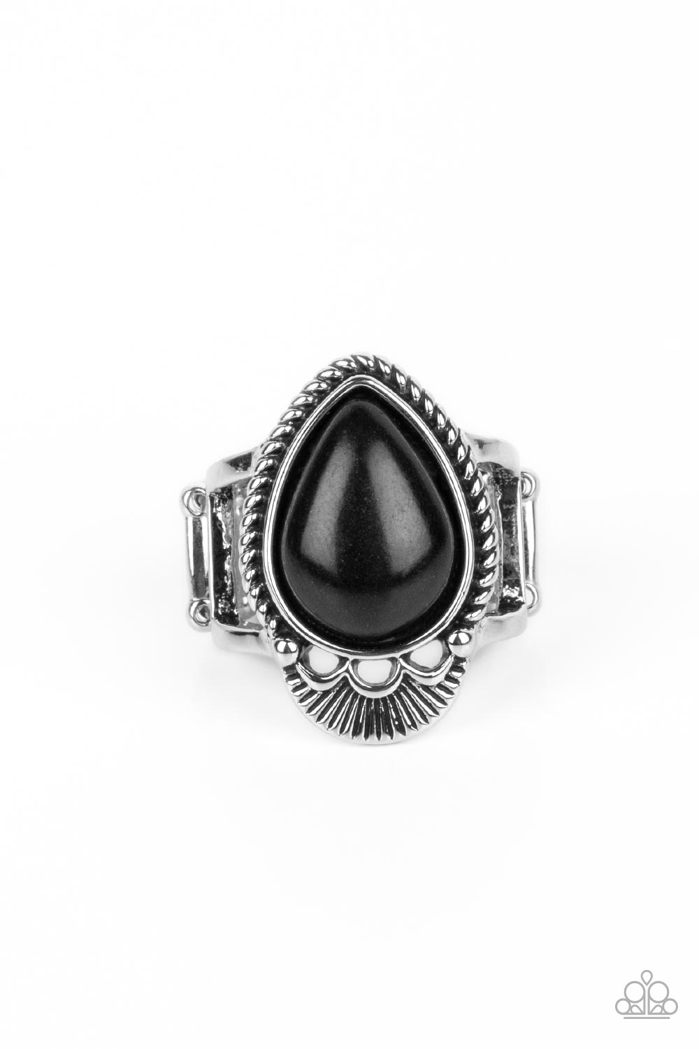 Rural Rapids - Black Teardrop Stone Santa Fe Style Ring Paparazzi R0580