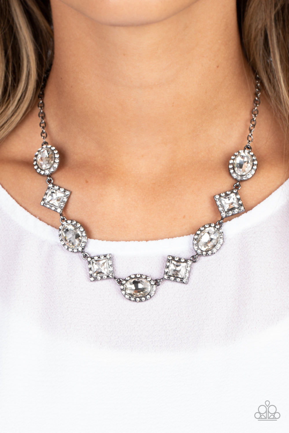 Diamond of the Season - Black Gunmetal & White Rhinestone Necklace Paparazzi N1437