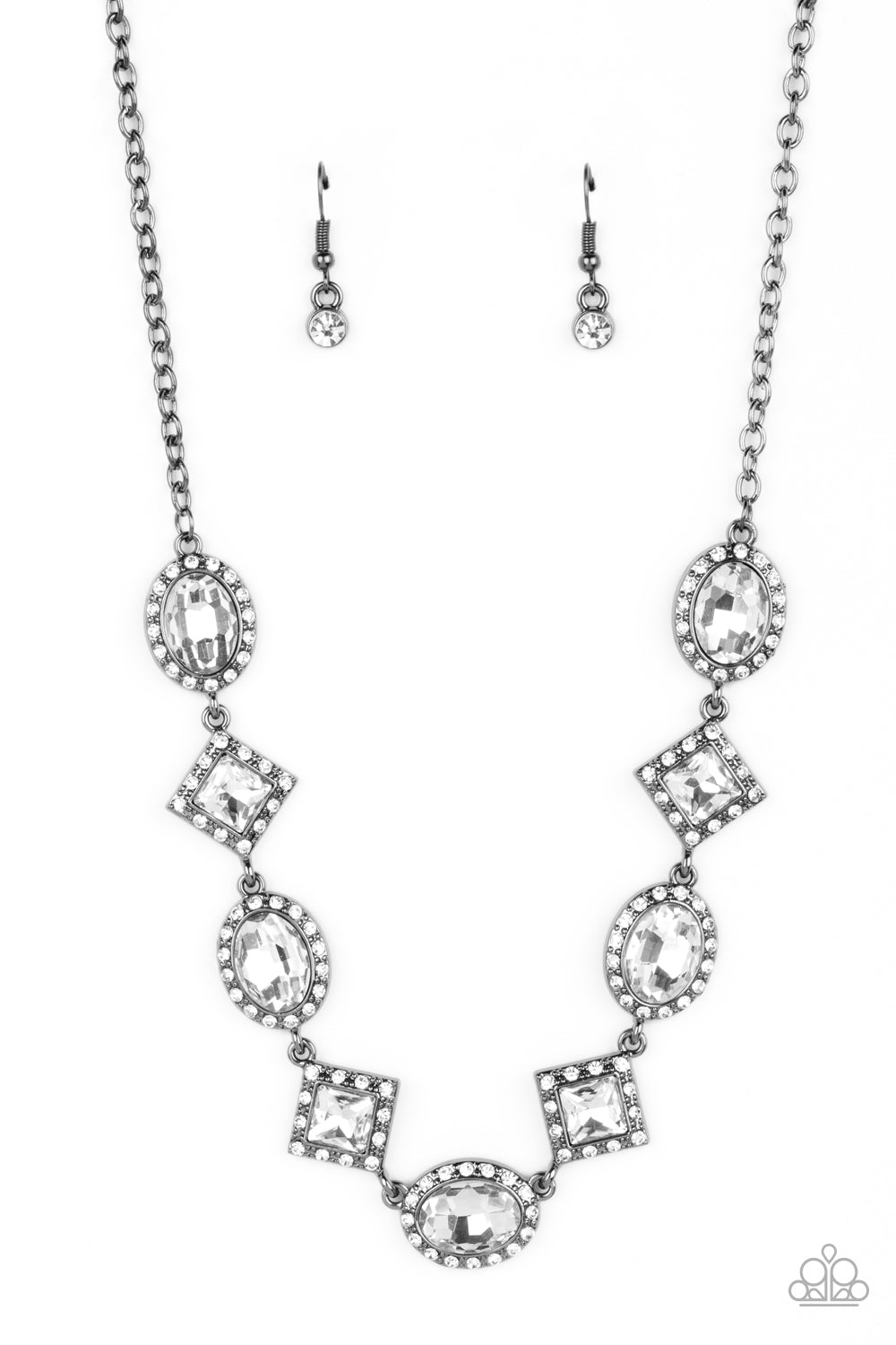 Diamond of the Season - Black Gunmetal & White Rhinestone Necklace Paparazzi N1437