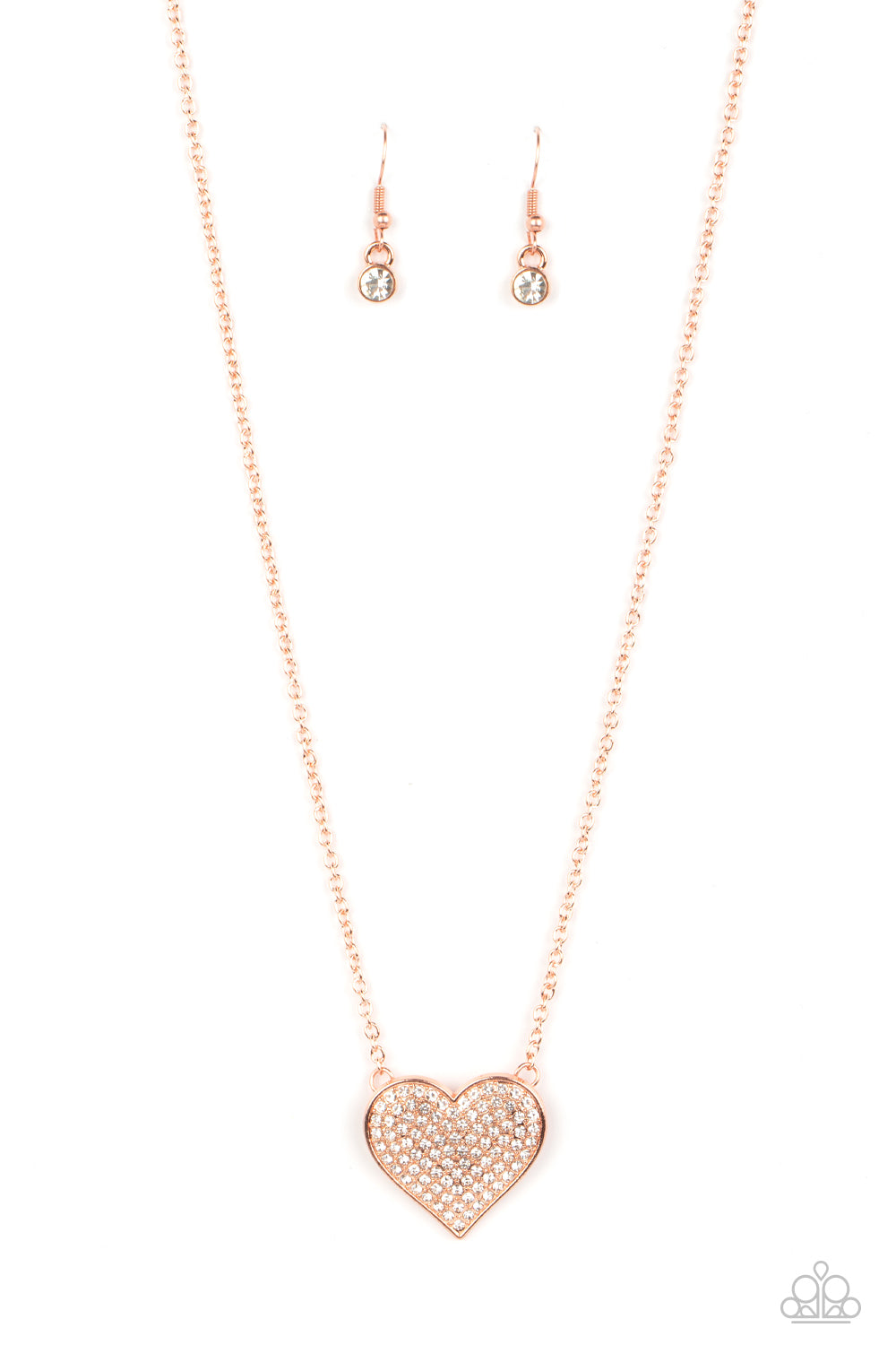 Spellbinding Sweetheart - Shiny Copper Heart White Rhinestone Necklace Paparazzi N1346