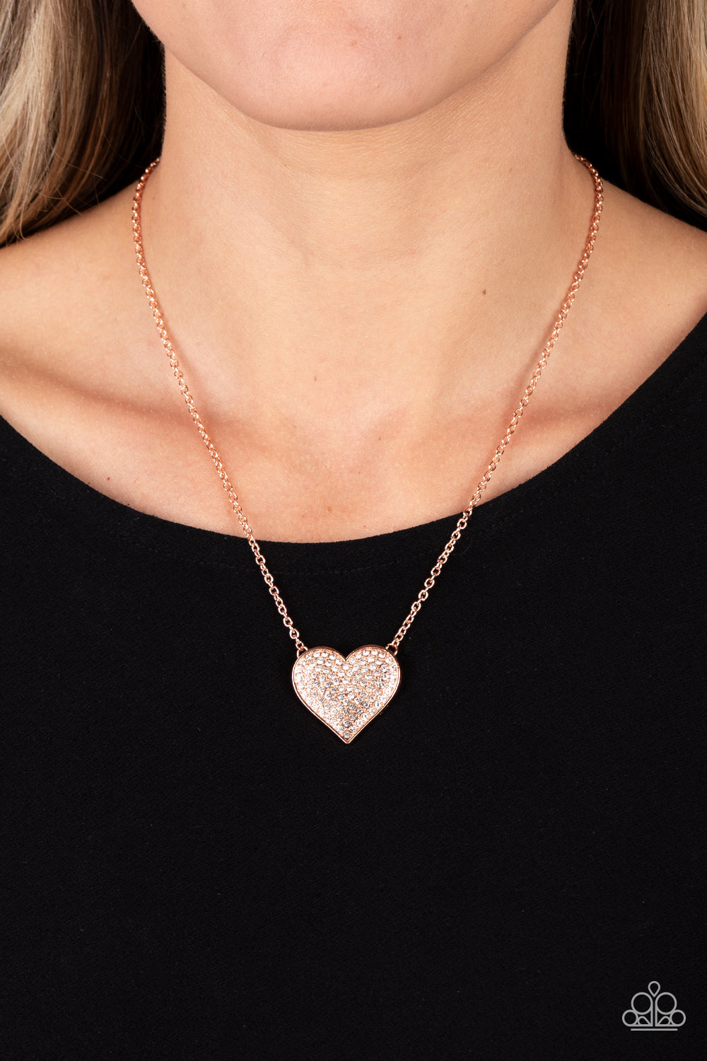 Spellbinding Sweetheart - Shiny Copper Heart White Rhinestone Necklace Paparazzi N1346