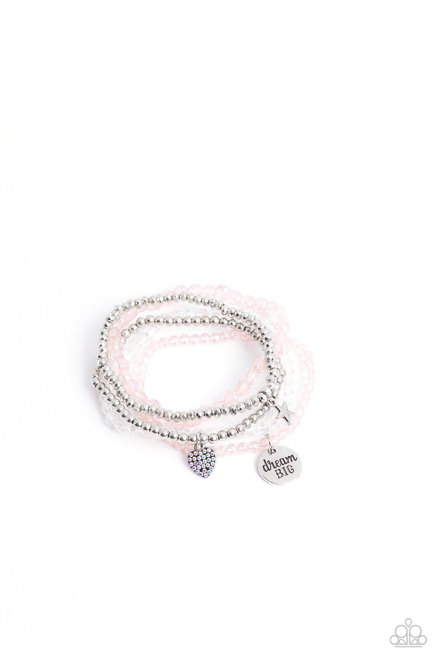 Teenage DREAMER - Pink, White & Silver Bead Inspirational Stretch Bracelets "dream BIG" Paparazzi B0863