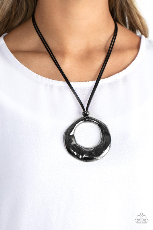 Tectonic Treasure - Black Gunmetal Hammered Necklace Paparazzi N1754