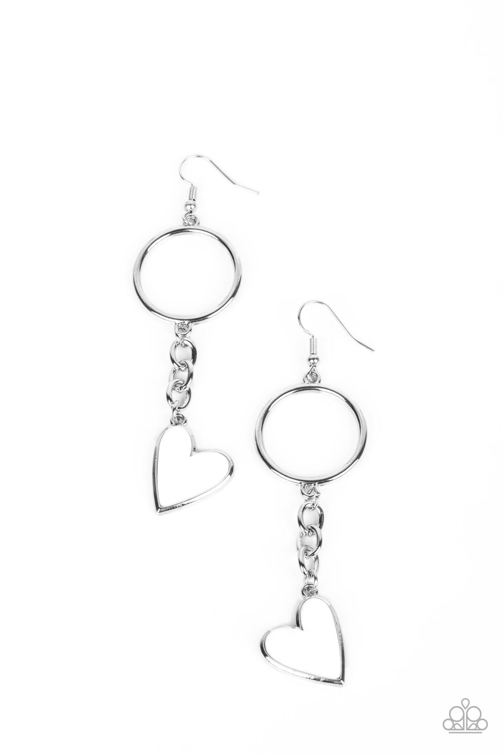 Don’t Miss a HEARTBEAT - White Heart Silver Chain Earring Paparazzi E1212