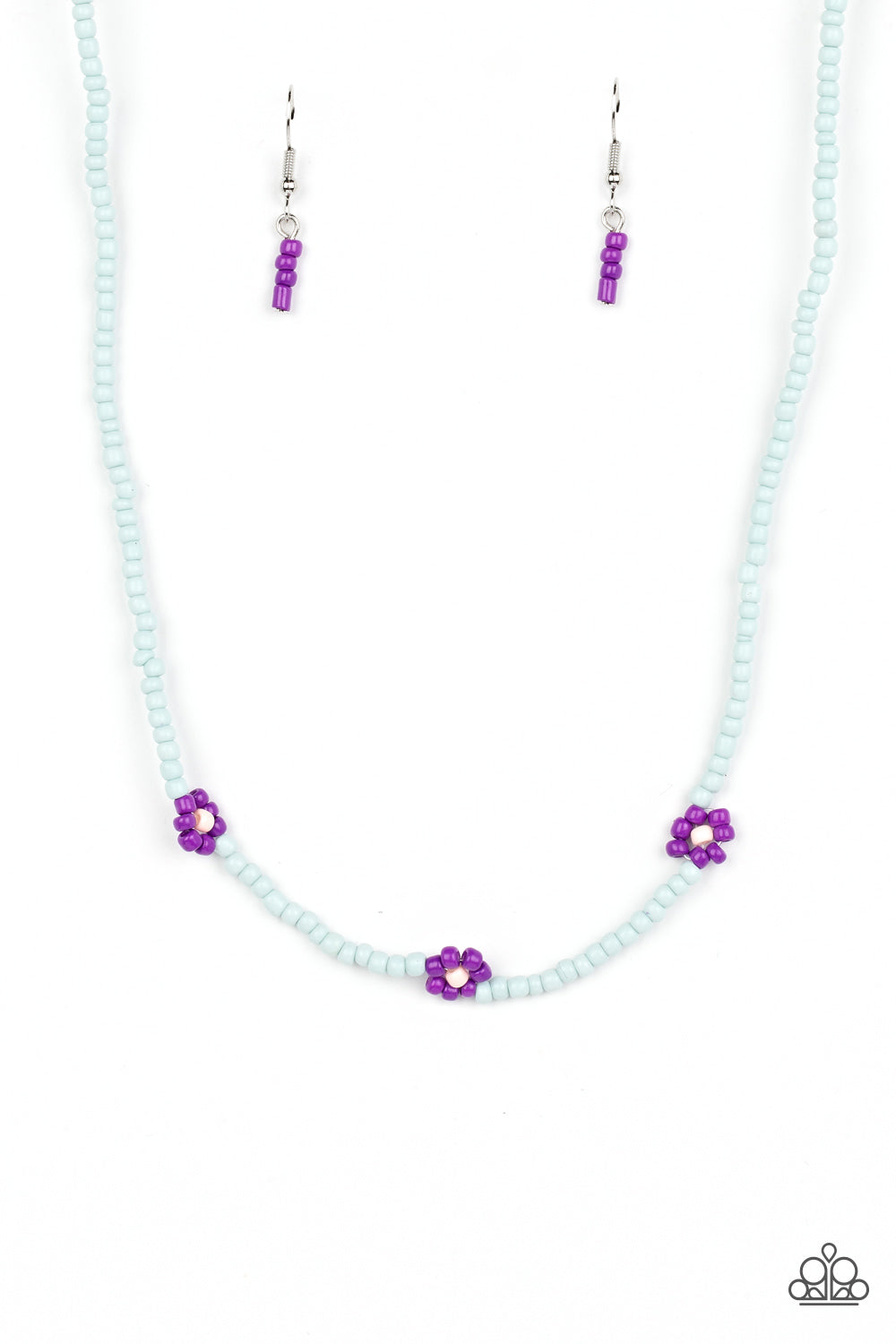 Bewitching Beading - Purple Flower Blue Seed Bead Necklace Paparazzi N1518