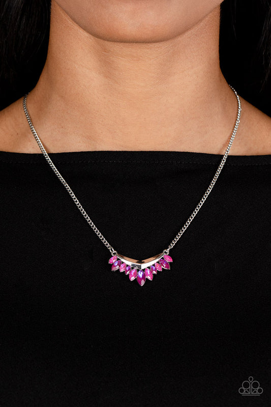 Flash of Fringe - Pink Shades Marquise Gem Necklace Paparazzi N1700