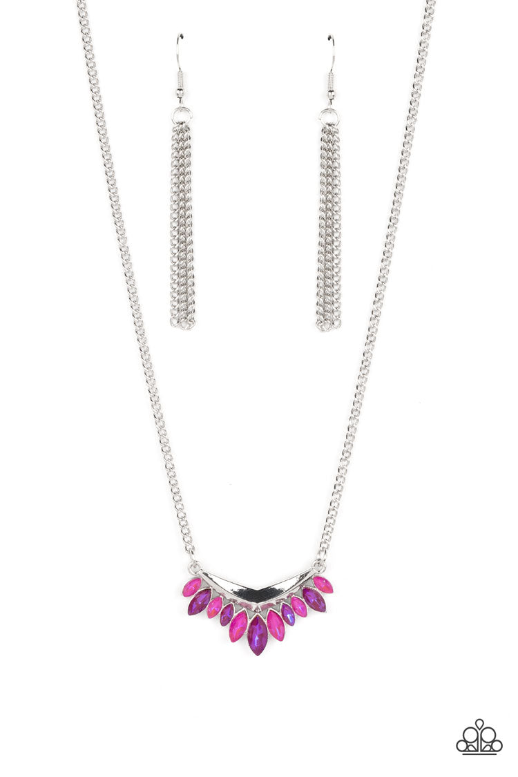 Flash of Fringe - Pink Shades Marquise Gem Necklace Paparazzi N1700