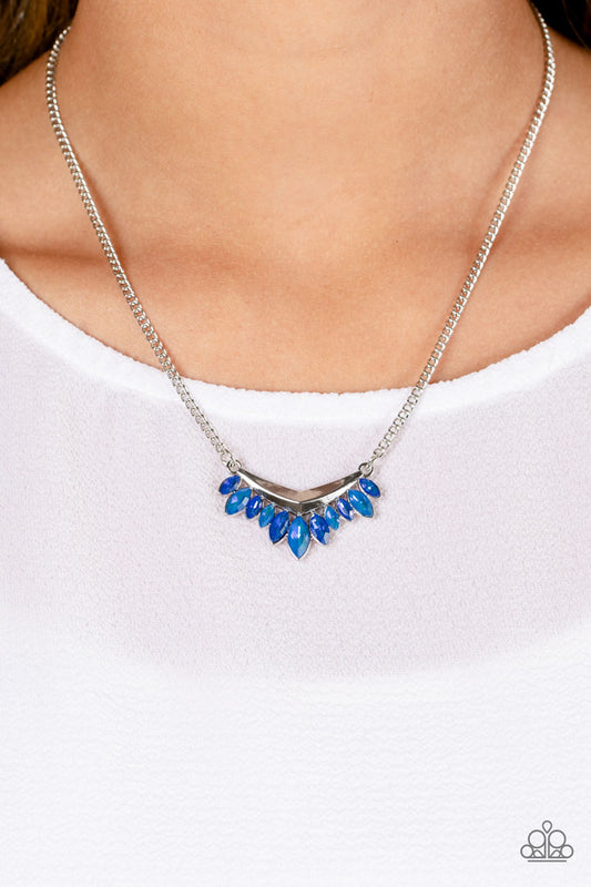 Flash of Fringe - Blue Marquise Gem Necklace Paparazzi N1567