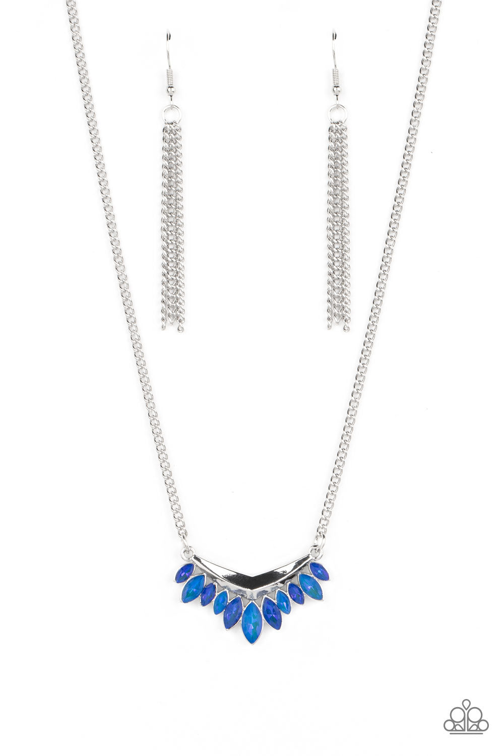 Flash of Fringe - Blue Marquise Gem Necklace Paparazzi N1567