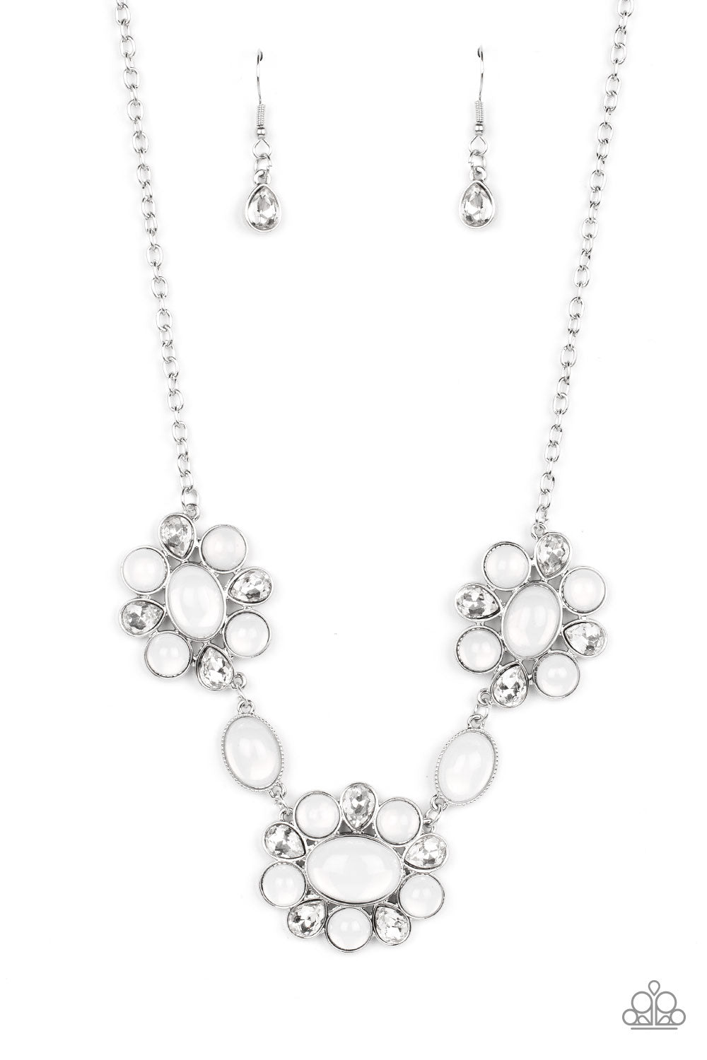 Your Chariot Awaits - White Rhinestone & Opalescent Bead Necklace Paparazzi N1289