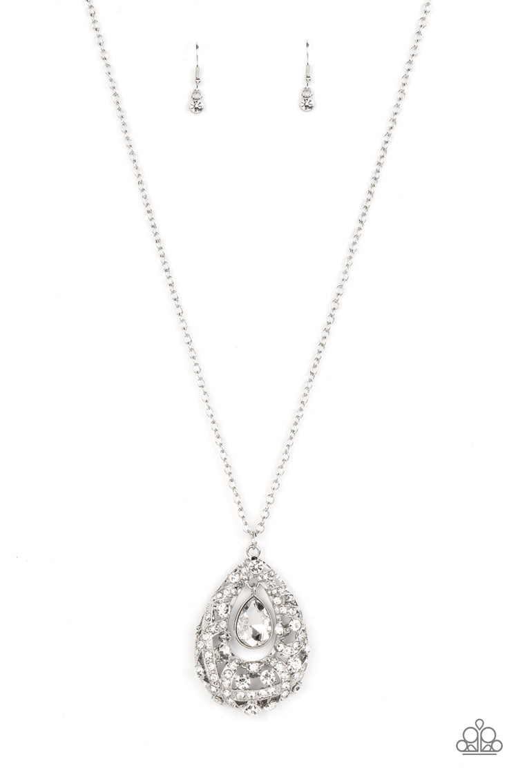 Glitz and GLOW - White Teardrop Rhinestones & Gem Necklace Paparazzi N1647