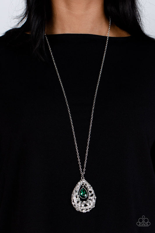 Glitz and GLOW - Green Gem White Rhinestone Necklace Paparazzi N1520