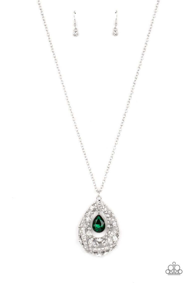 Glitz and GLOW - Green Gem White Rhinestone Necklace Paparazzi N1520