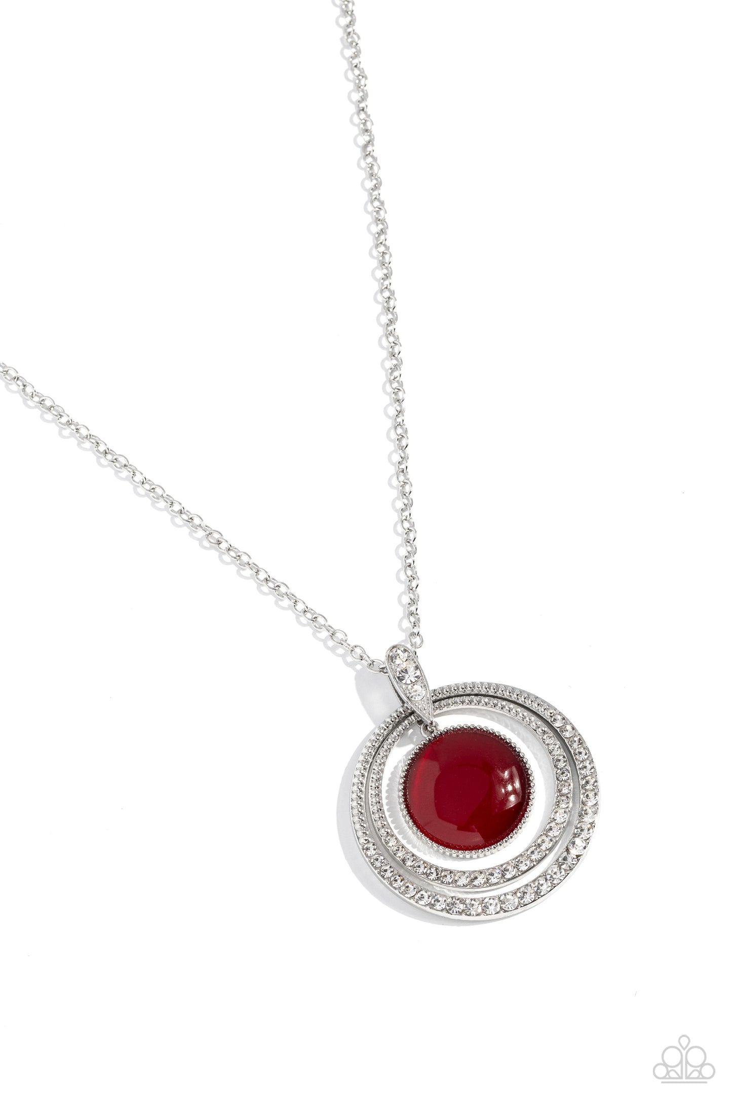 Cats Eye Couture - Red Cat's Eye Stone & White Rhinestone Necklace Paparazzi N2050