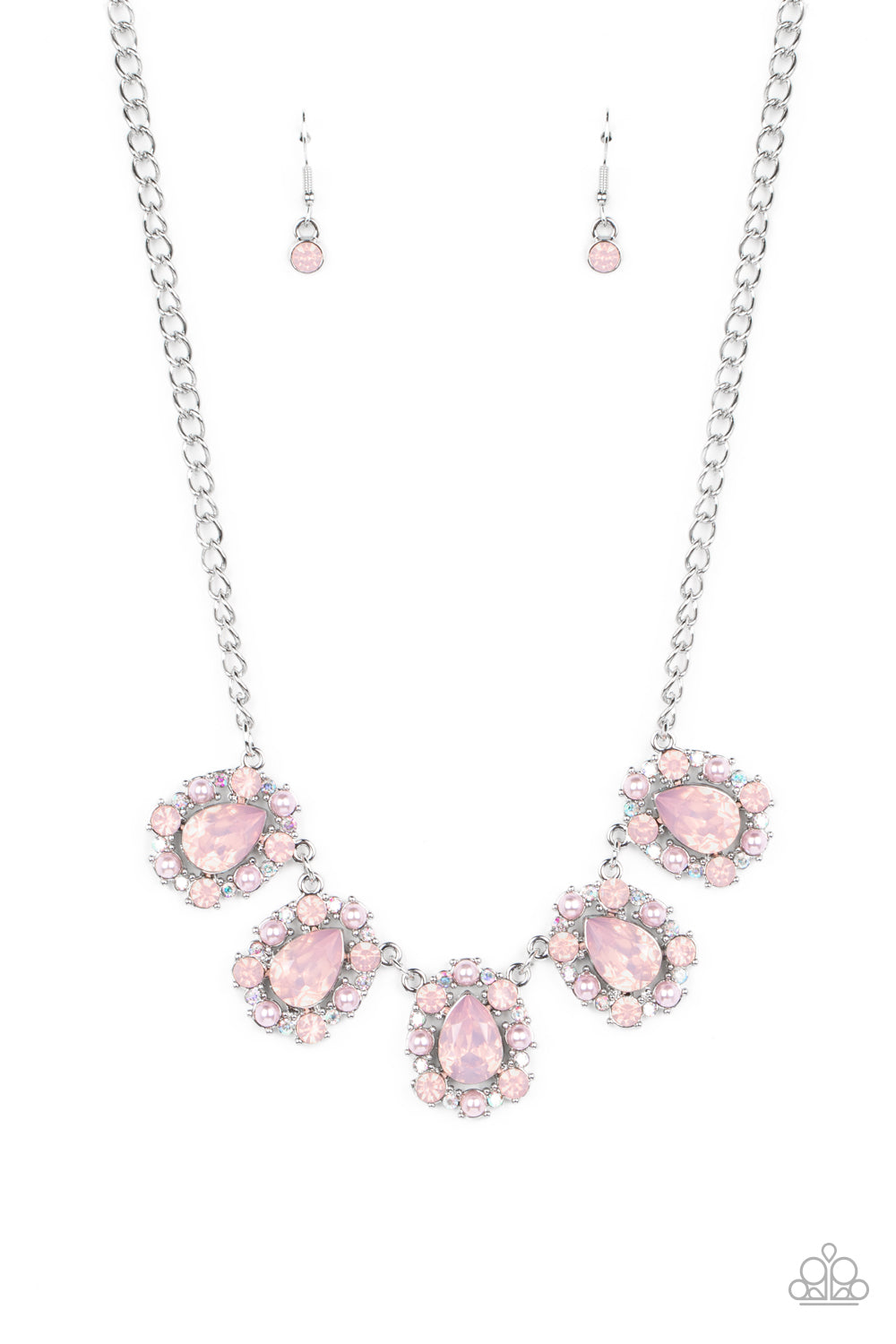 Pearly Pond - Pink Opalescent Teardrop Gem Necklace Paparazzi N1014