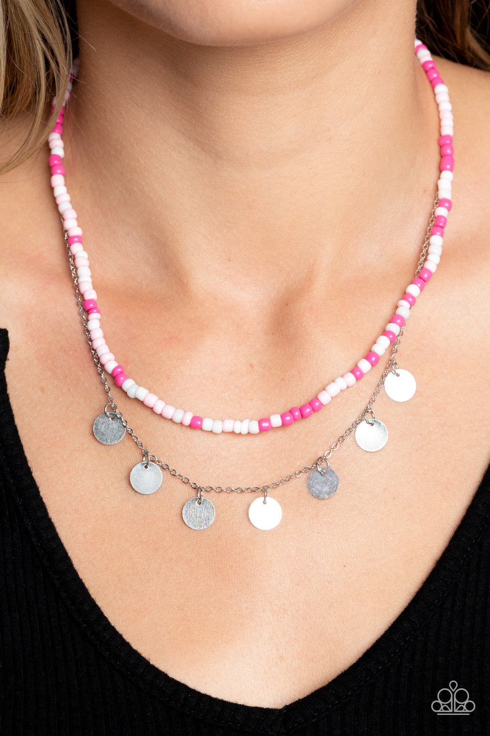 Comet Candy - Pink Peacock, Baby Pink And White Seed Bead Necklace Paparazzi N1268