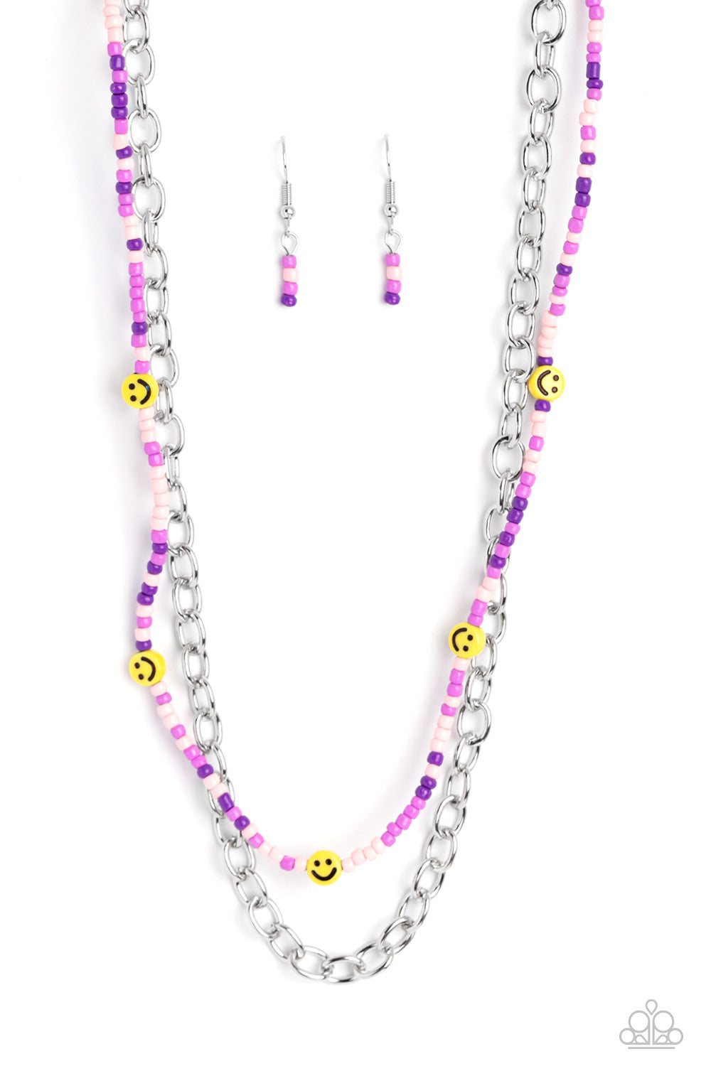 Happy Looks Good on You - Purple Lavender, Baby Pink Seed With Smiley Face Bead Necklace Paparazzi N1245