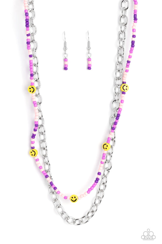 Happy Looks Good on You - Purple Lavender, Baby Pink Seed With Smiley Face Bead Necklace Paparazzi N1245