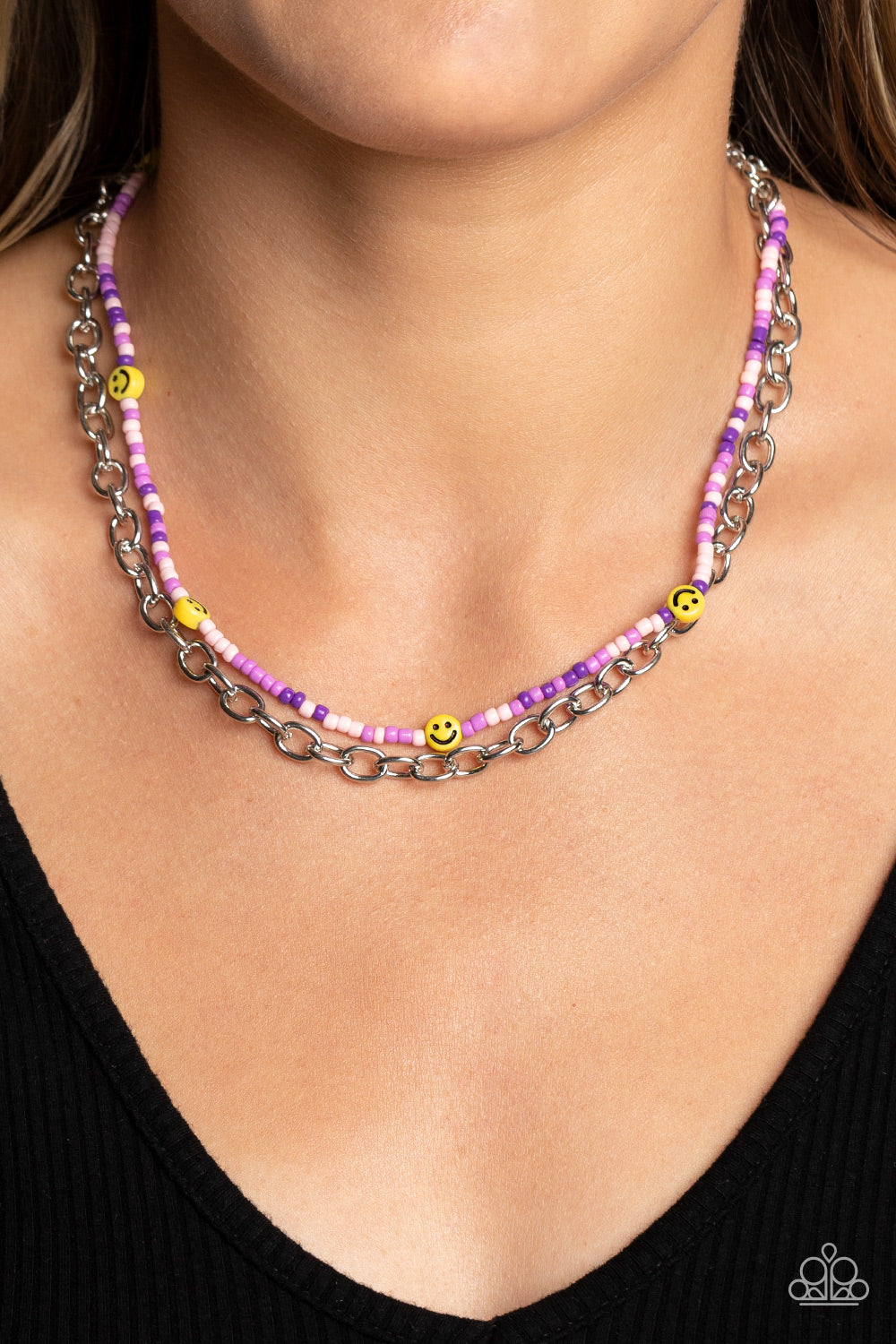 Happy Looks Good on You - Purple Lavender, Baby Pink Seed With Smiley Face Bead Necklace Paparazzi N1245