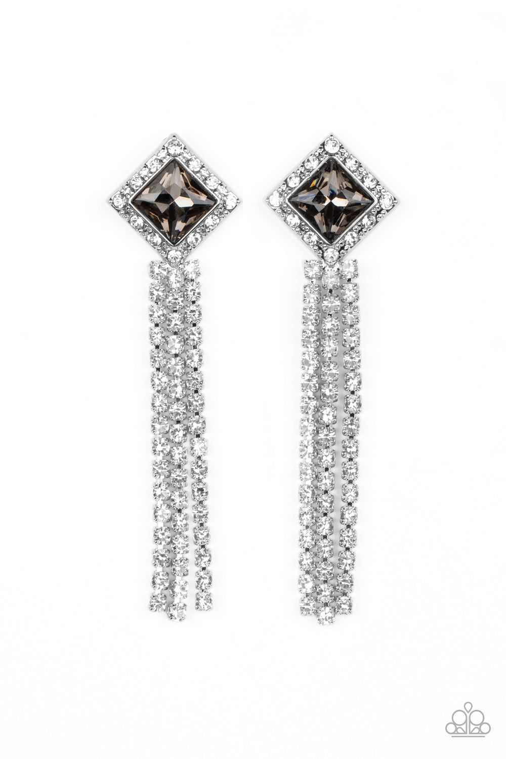 Seasonal Sparkle - Silver Smoky Rhinestone Glitzy Post Earring Paparazzi E1510