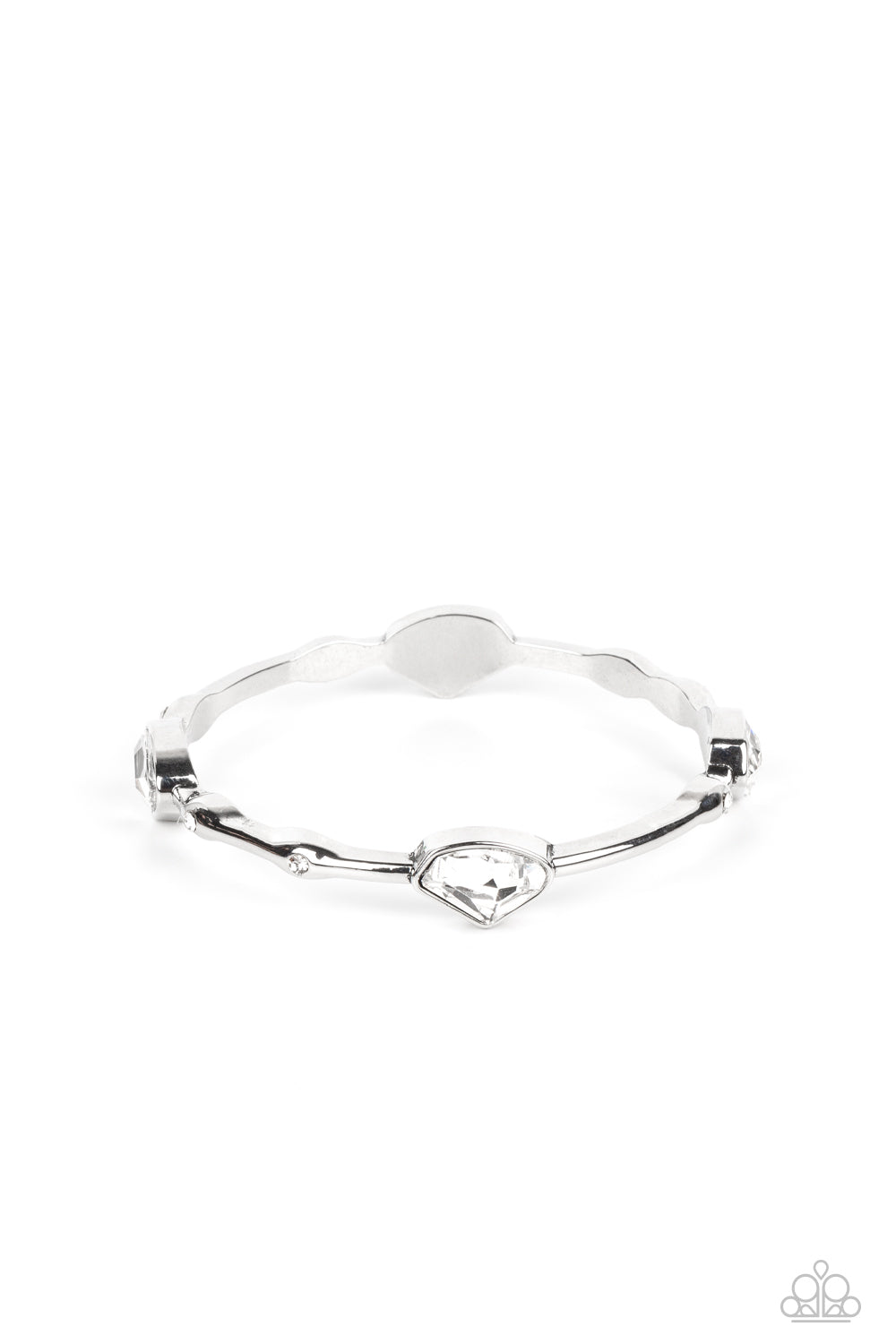 Chiseled Craze - White Gem & Rhinestone Bangle Bracelet Paparazzi B0836