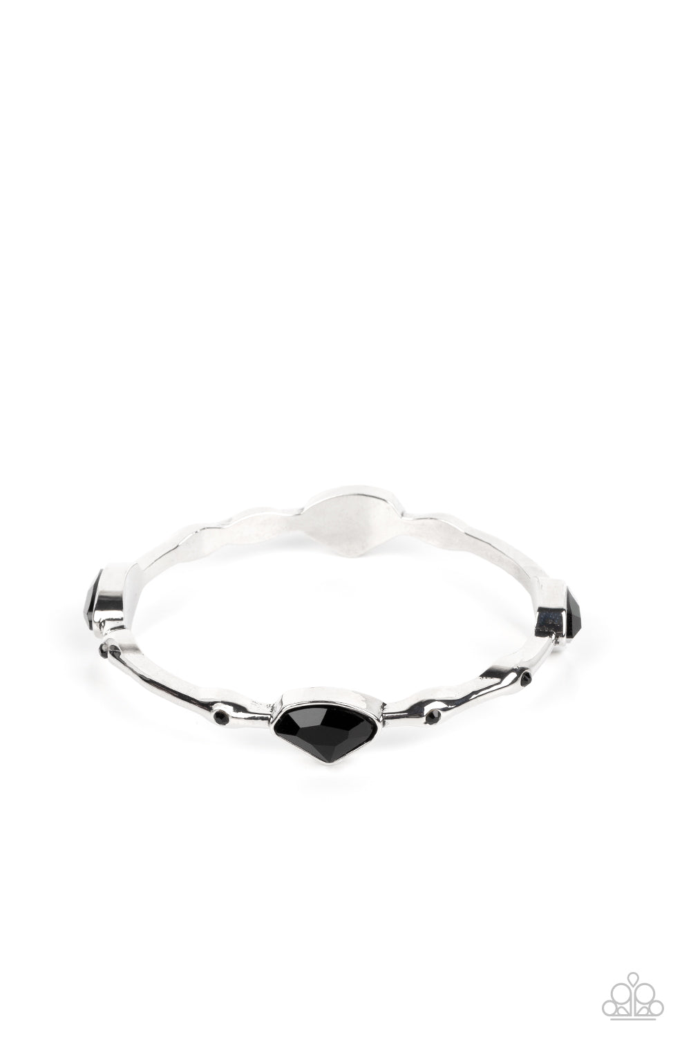 Chiseled Craze - Black Gem, Rhinestone Silver Bangle Bracelet Paparazzi B0890