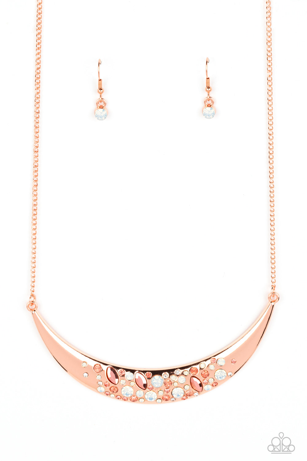 Bejeweled Baroness - Copper, Opalescent Rhinestone Crescent Necklace Paparazzi N1727