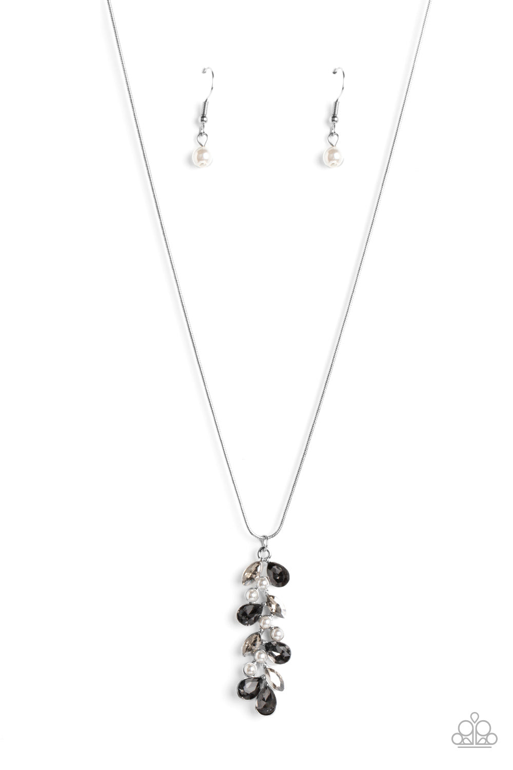 Pearls Before VINE - Silver Smoky Gem Jet BlackTeardrop Necklace Paparazzi N0576