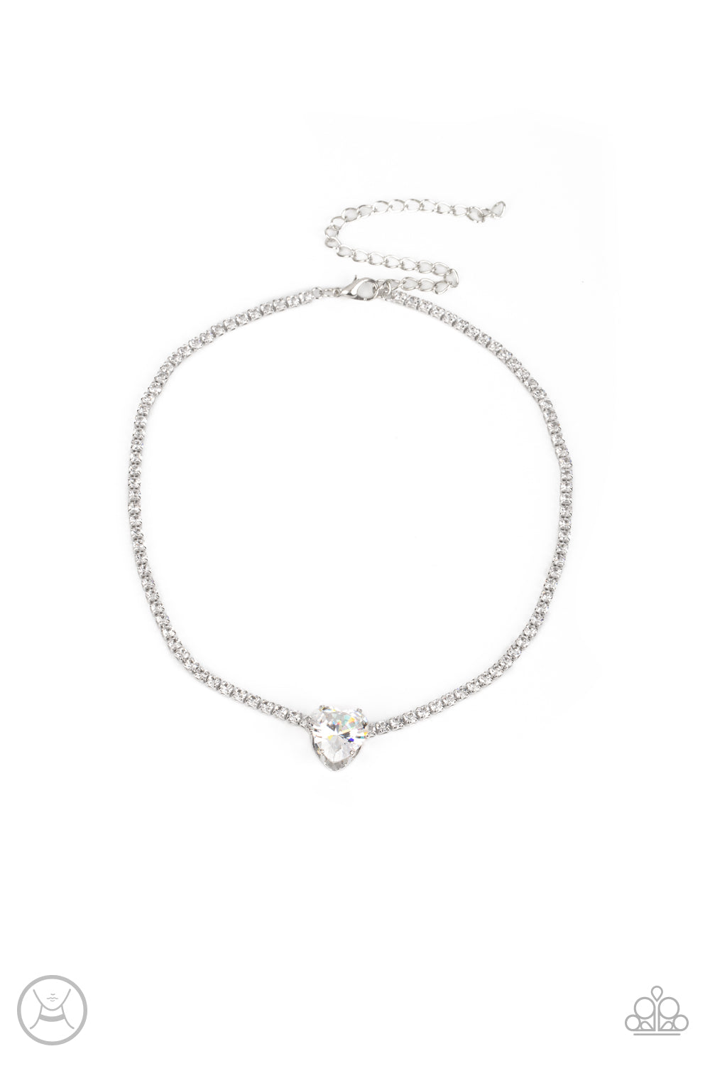 Flirty Fiancé - White Heart Gem & Rhinestone Choker Necklace Paparazzi N0096