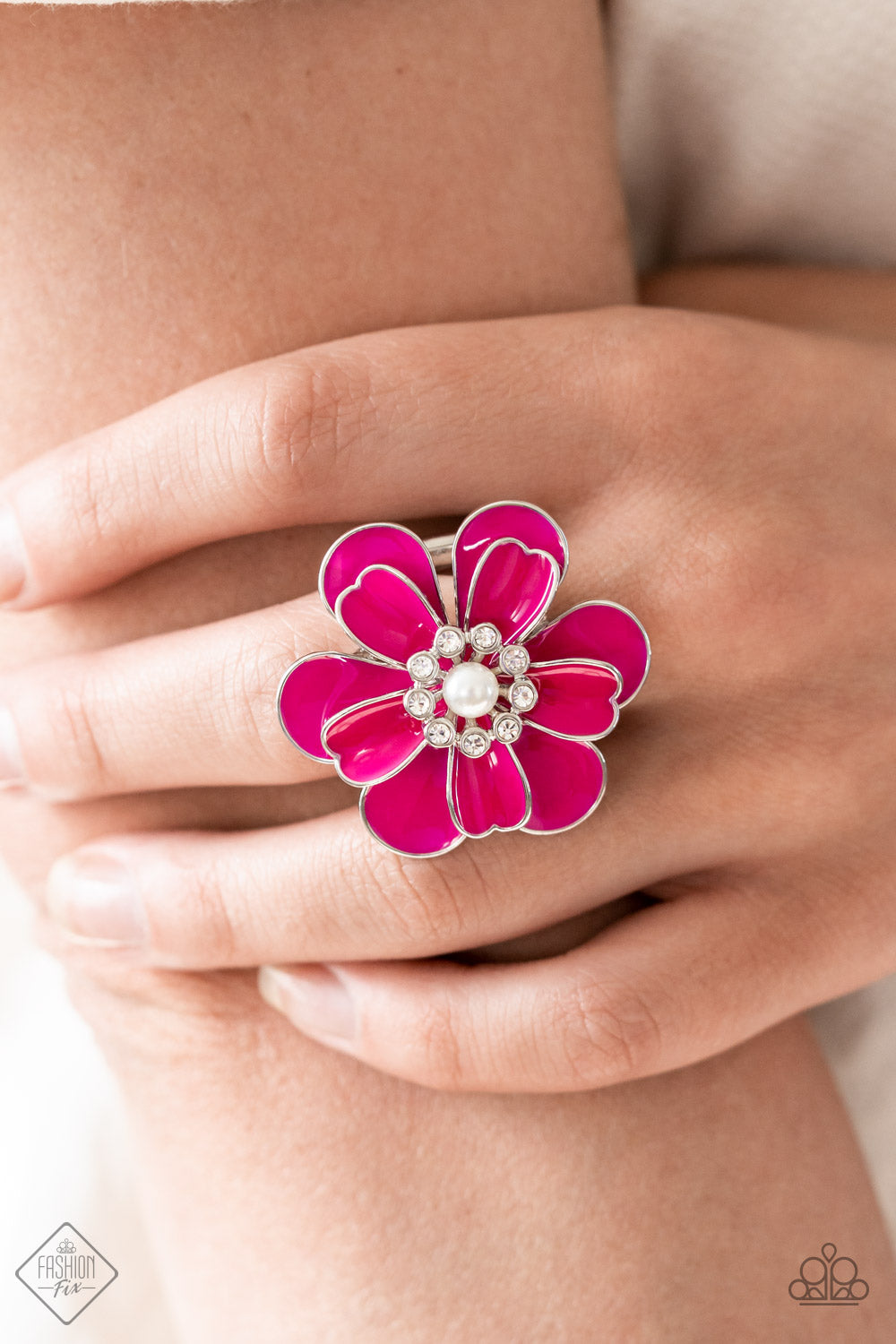 Budding Bliss - Pink Flower Ring September 2022 Fashion Fix Paparazzi R0363