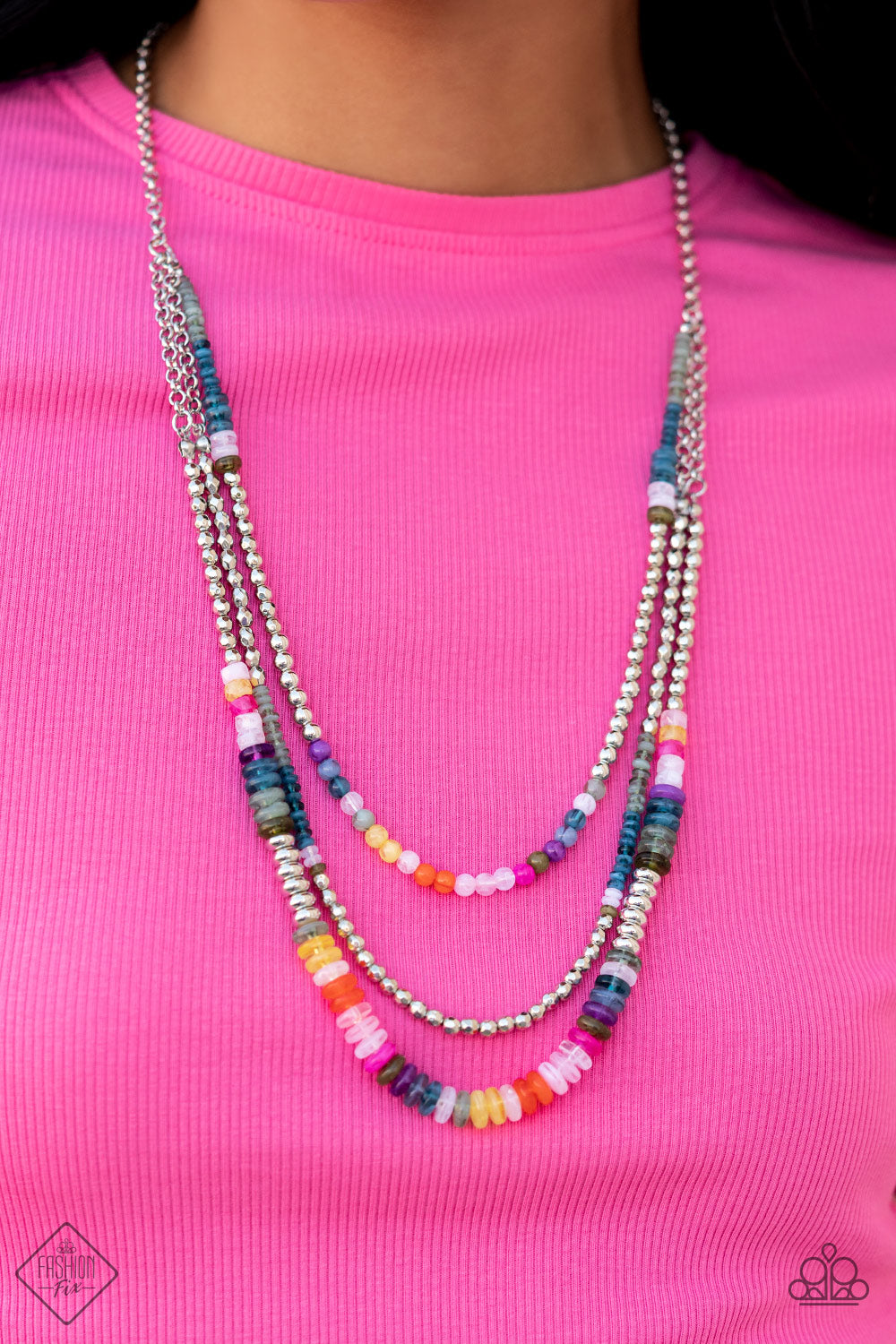 Newly Neverland - Multicolored Silver, Solid, Milky, Cloudy Bead Necklace Fashion Fix October 2022 Paparazzi N1190