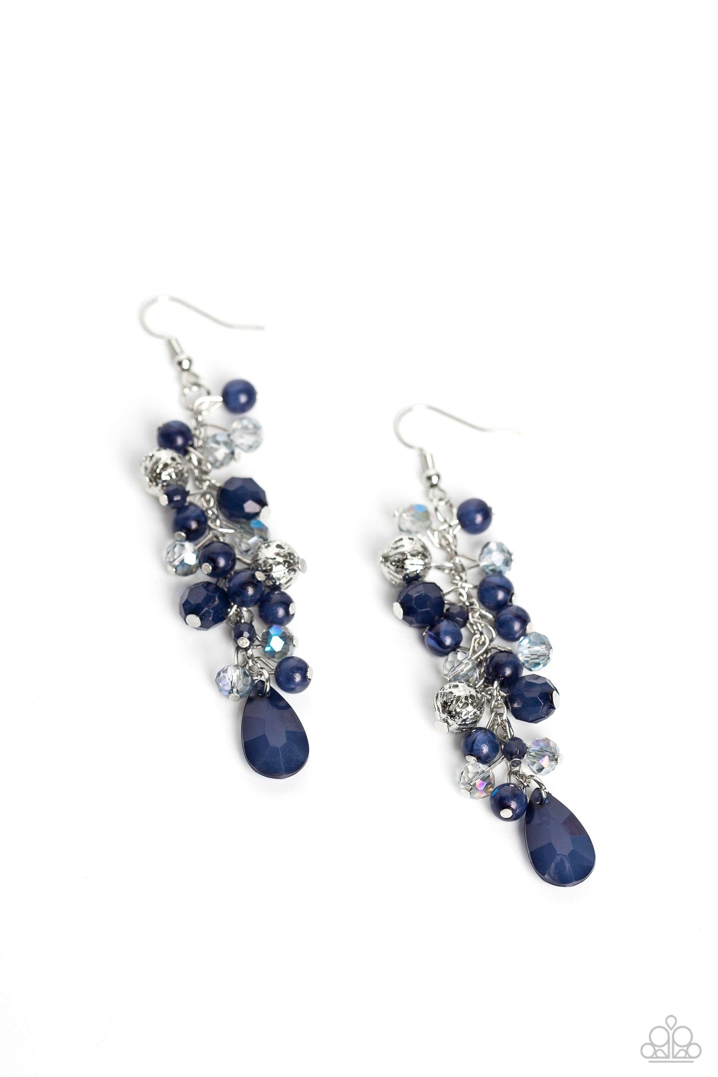 Cheeky Cascade - Blue Teardrop & Round Bead Chandelier Earring Paparazzi E1593