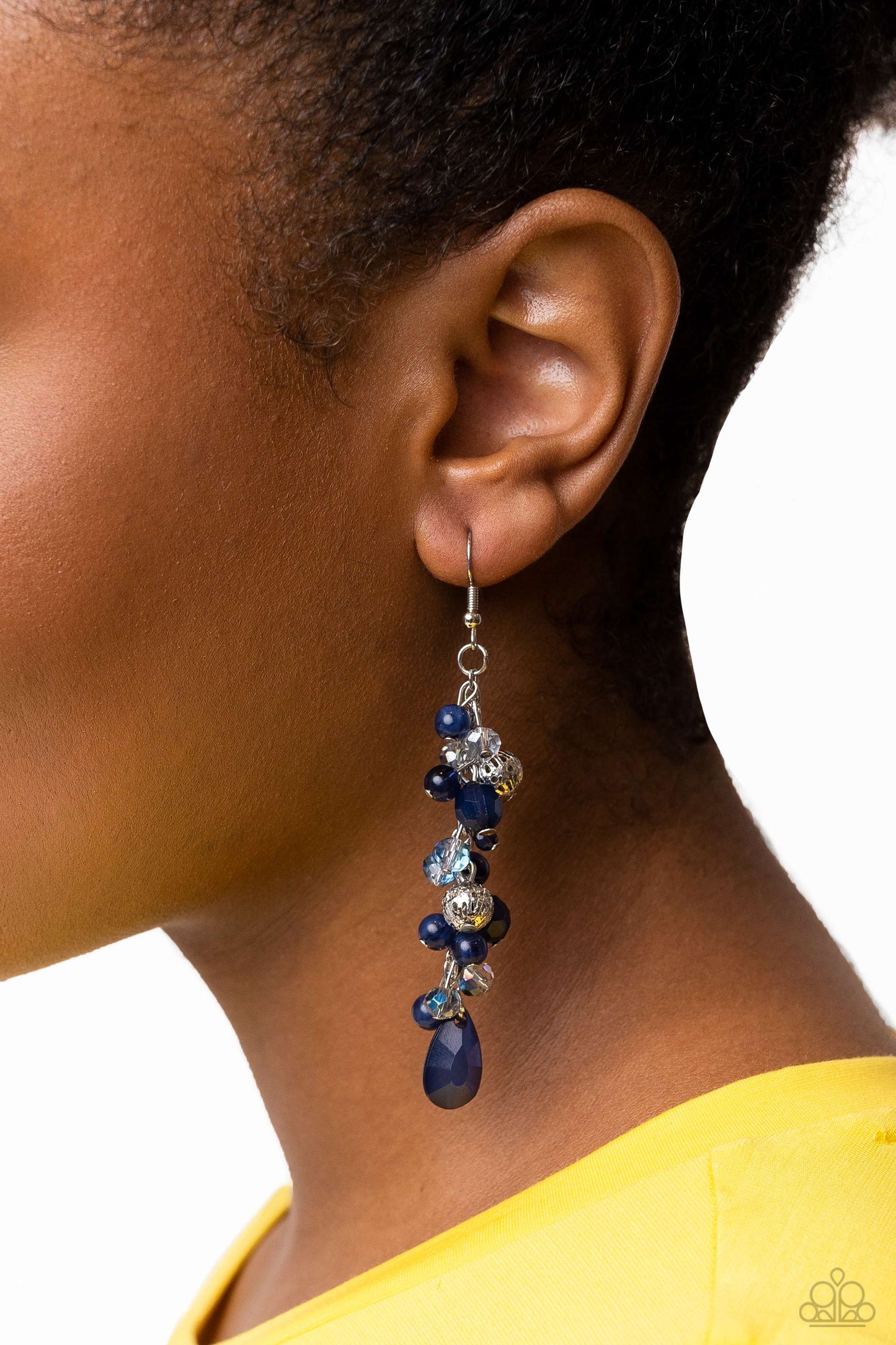 Cheeky Cascade - Blue Teardrop & Round Bead Chandelier Earring Paparazzi E1593