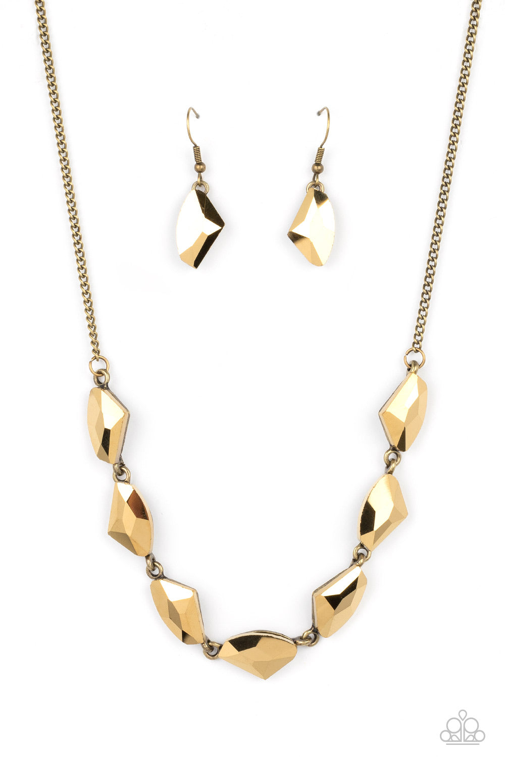 Raw Rapture - Brass Aurum Rhinestone Necklace Paparazzi N1298