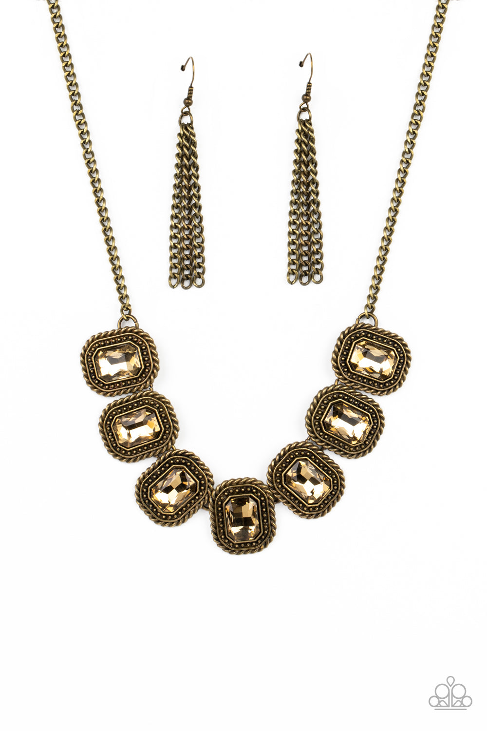 Iced Iron - Brass Radiant Rhinestone Necklace Paparazzi N1246