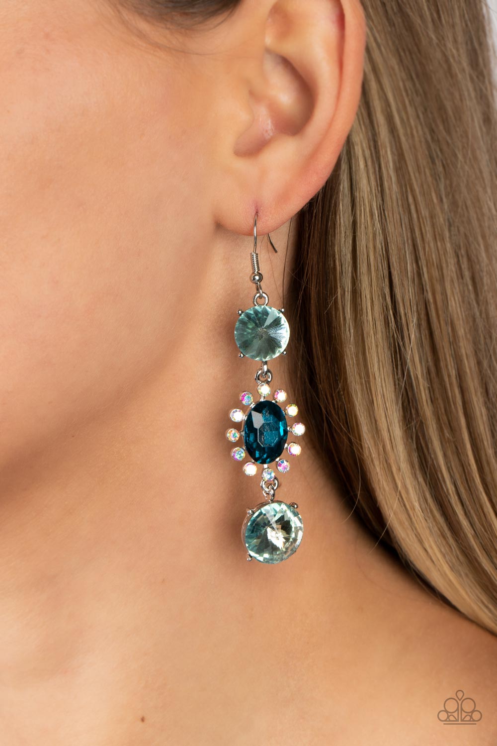 Magical Melodrama - Blue Sparkling & Iridescent Gem Earring Paparazzi E1169