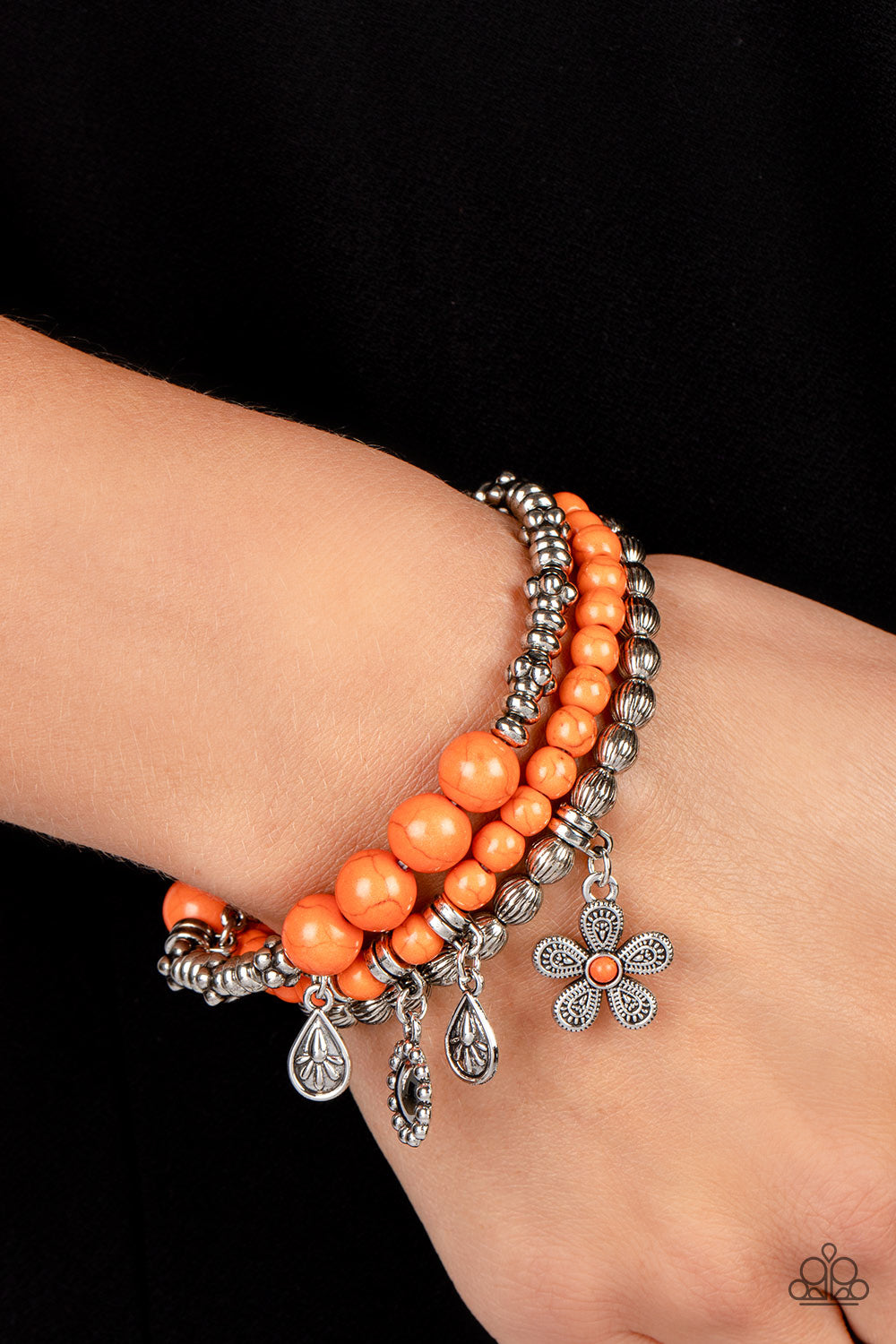 Individual Inflorescence - Orange Stone & Silver Santa Fe Style Charm Bracelet Paparazzi B1001