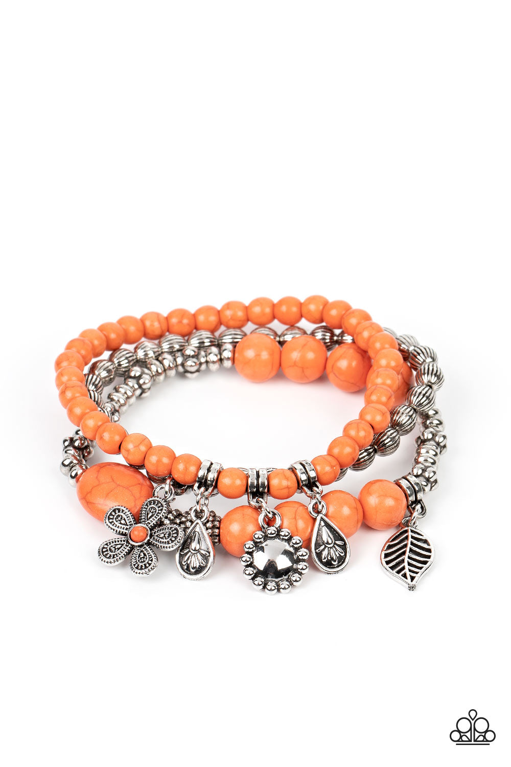 Individual Inflorescence - Orange Stone & Silver Santa Fe Style Charm Bracelet Paparazzi B1001