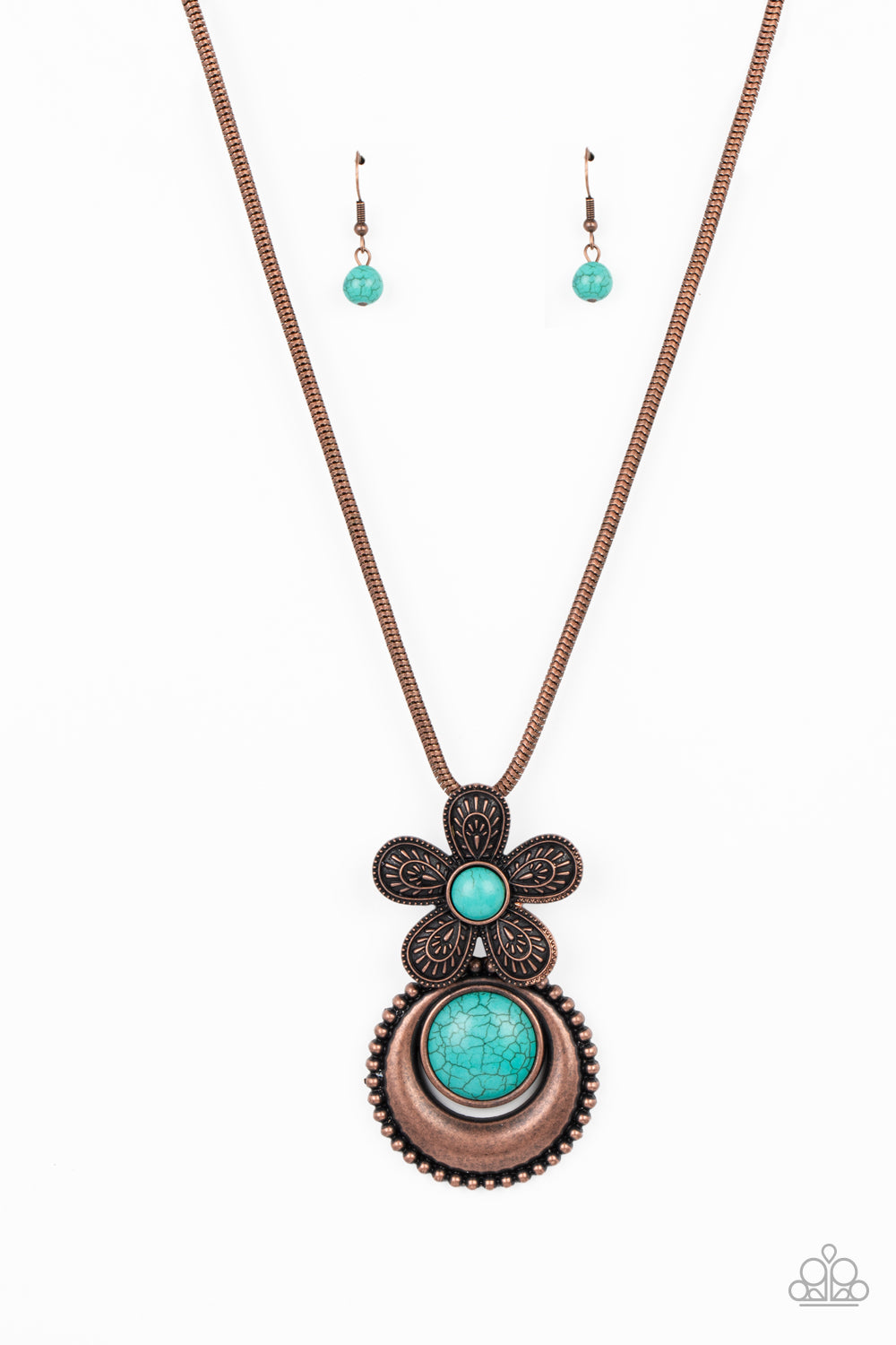 Bohemian Blossom - Copper & Turquoise Stone Flower Santa Fe Style Necklace Paparazzi N1445