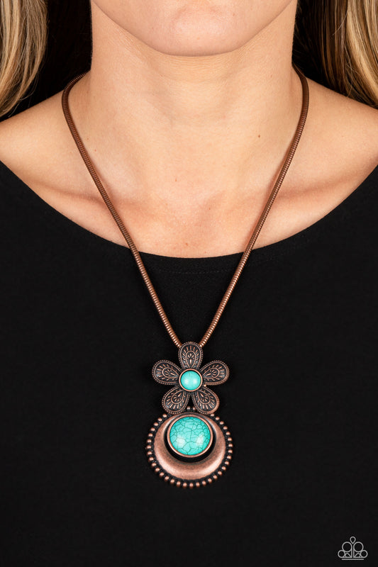 Bohemian Blossom - Copper & Turquoise Stone Flower Santa Fe Style Necklace Paparazzi N1445