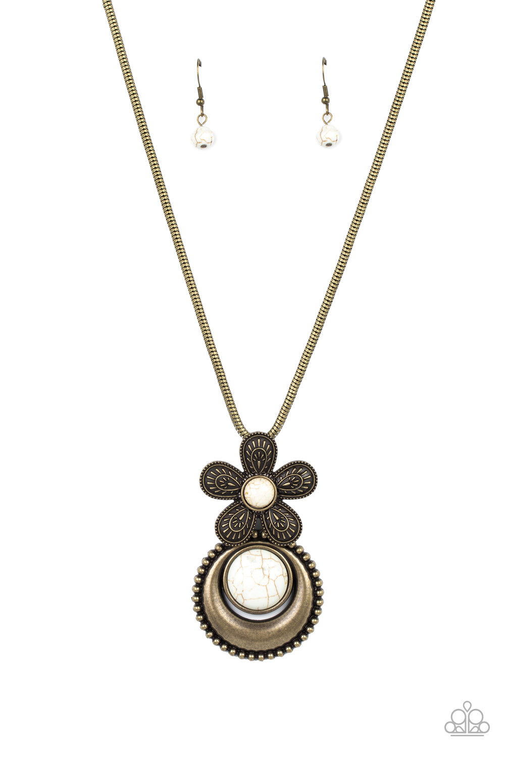 Bohemian Blossom - Brass Flower White Santa Fe Style Stone Necklace Paparazzi N1515