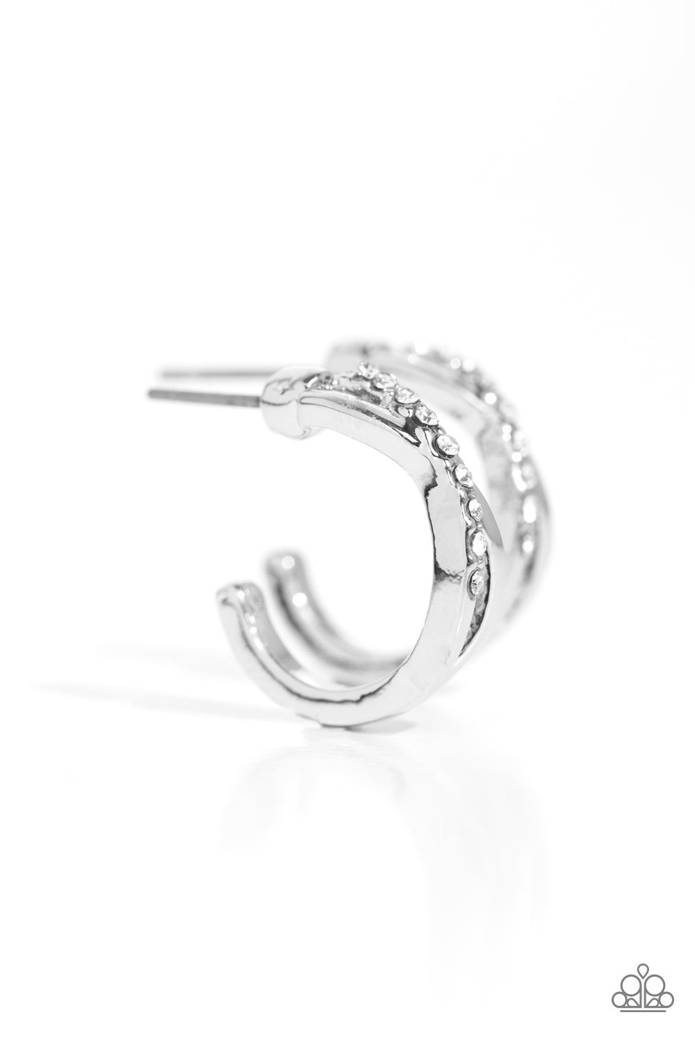 Horoscopic Helixes - White Rhinestone Silver 1/2 Inch Hoop Earring Paparazzi E1472