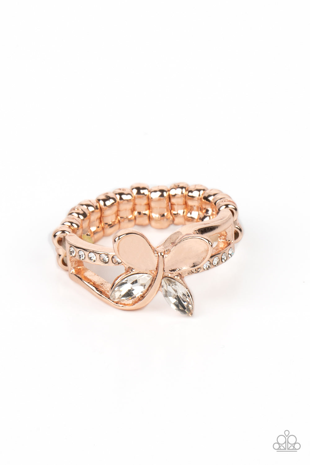 Fetching Flutter - Rose Gold White Rhinestone Wing Butterfly Ring R0425