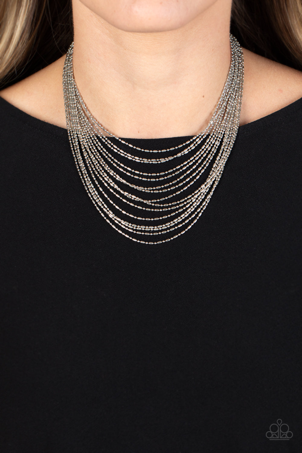 Cascading Chains - Silver Ball & Bar Chain Layer Necklace Paparazzi N1327